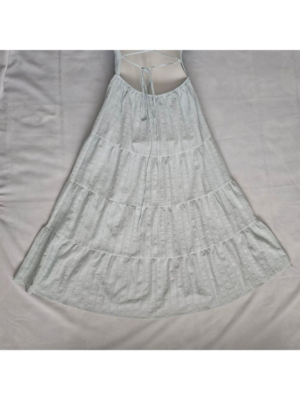 Forever 21 Puff Sleeve Crisscross Tie Back Tiered Skirt Maxi Dress Size Medium - Picture 9 of 13